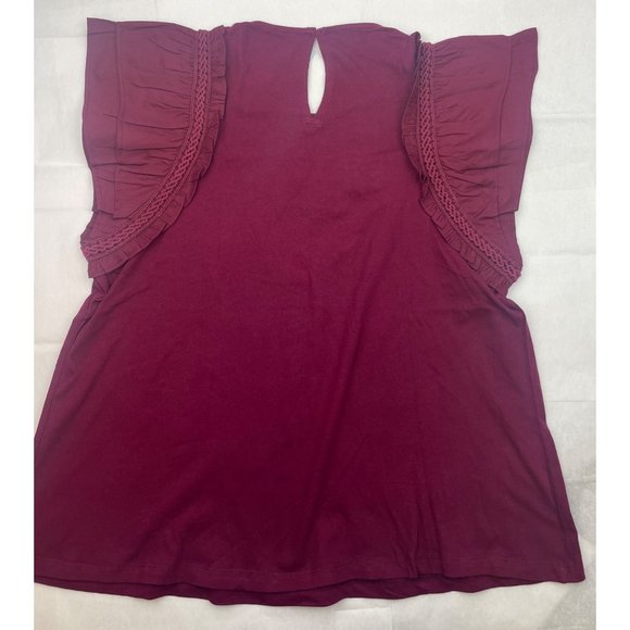 LOFT Women Petite Tiered Ruffle Mixed Media Top Large - Picture 14 of 16